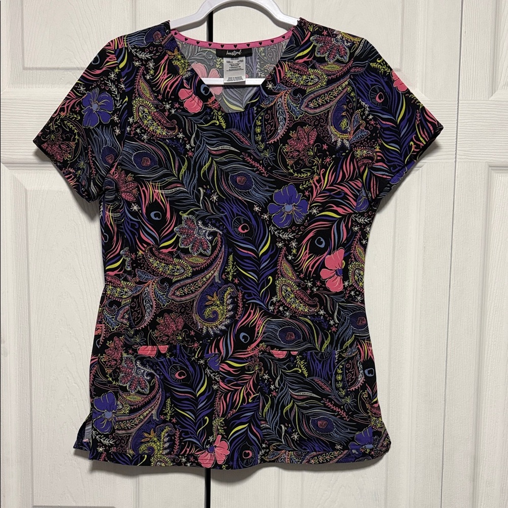 Colorful Paisley Print Women's Scrub Top